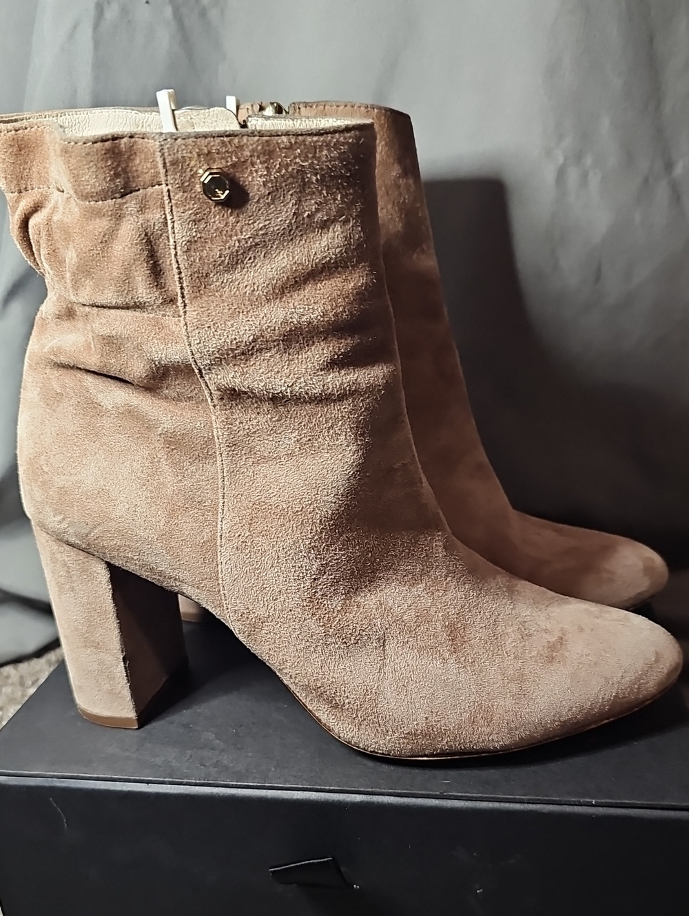 Louise et Cie Taupe Suede Block Heel Ankle Boots